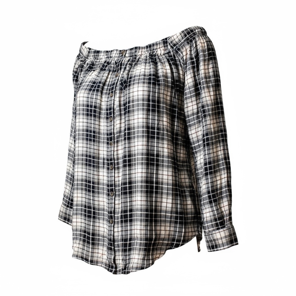 WET SEAL XL Black White Plaid Flannel Off Shoulder Top R $29